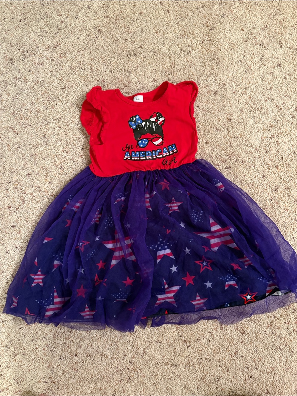 All American Girl Red & Blue Patriotic Tulle Dress for Kids